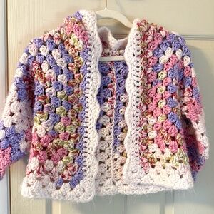 Hand crocheted girls sweater/cardigan with hood size 6/7/8?